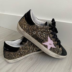 GOLDEN GOOSE GGDB/FLAG LTD Pink Star Gold & Black Glitter Low-Top